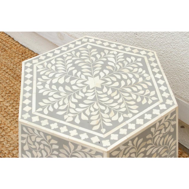 Contemporary Sculptural Floral Octogonal Inlay End Table For Sale - Image 3 of 7