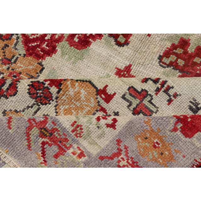 Vintage Turkish Oushak Rug in All-Over Flower Design Background & Simple Boteh Border For Sale - Image 12 of 13