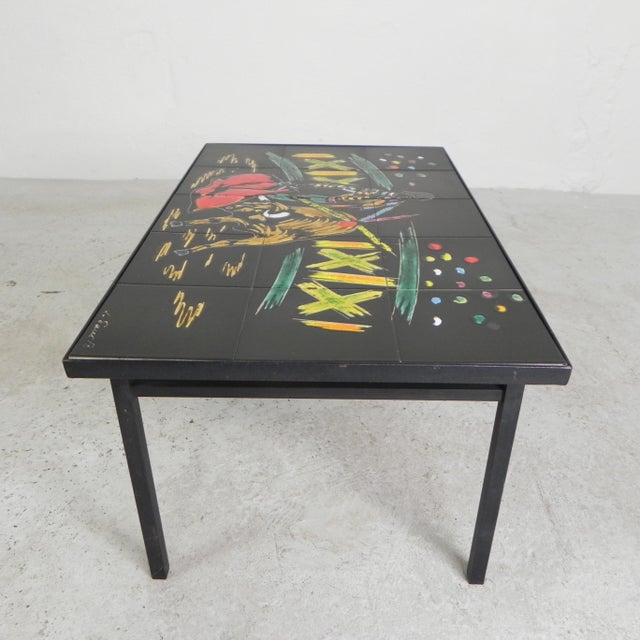 Metal Vintage Tile Table with a Bullfight Image, 1950s For Sale - Image 7 of 18