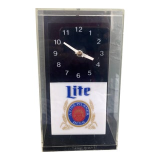 Vintage 1983 Miller Lite Illuminated Cube Clock For Sale