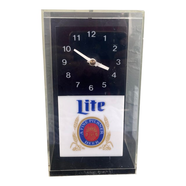 Vintage 1983 Miller Lite Illuminated Cube Clock For Sale