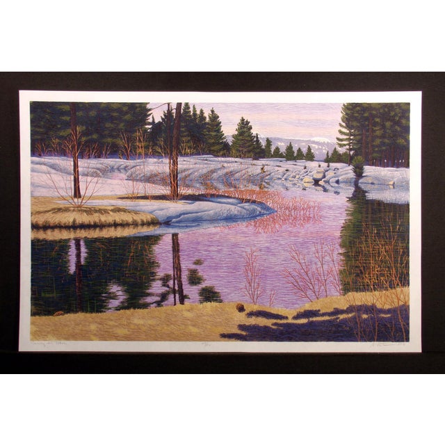 Impressionist Gordon Mortensen "Evening in Tahoe" Original Woodcut Reduction Art, Hand Signed For Sale - Image 3 of 6