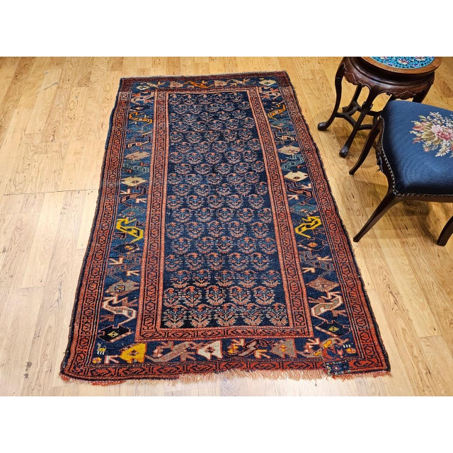 Persian Antique Persian Bidjar Rug, Hand-Knotted Wool, Allover Paisley Pattern. Blue & Green, 4x6 For Sale - Image 3 of 16