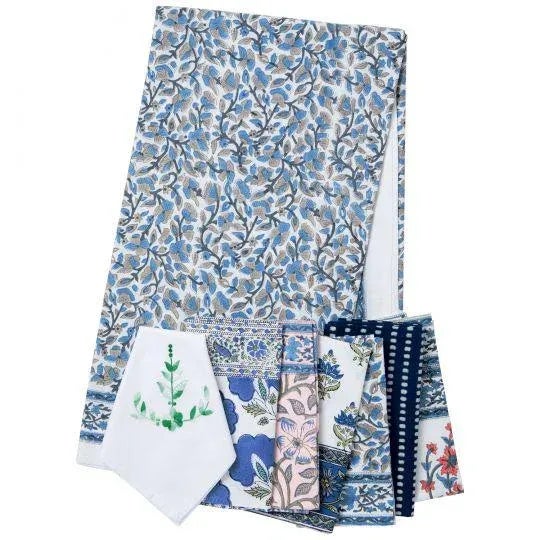 Indian Anna 10-Seat Blue Tablecloth For Sale - Image 3 of 8