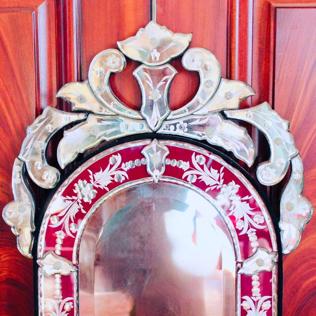 Small Venetian Red Cut to Clear Glass Mirror With Engraved Designs For Sale - Image 11 of 11