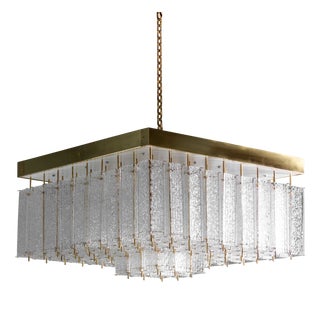 Bohemian Flush-Mount Light in Textured Glass & Brass, 1960s For Sale