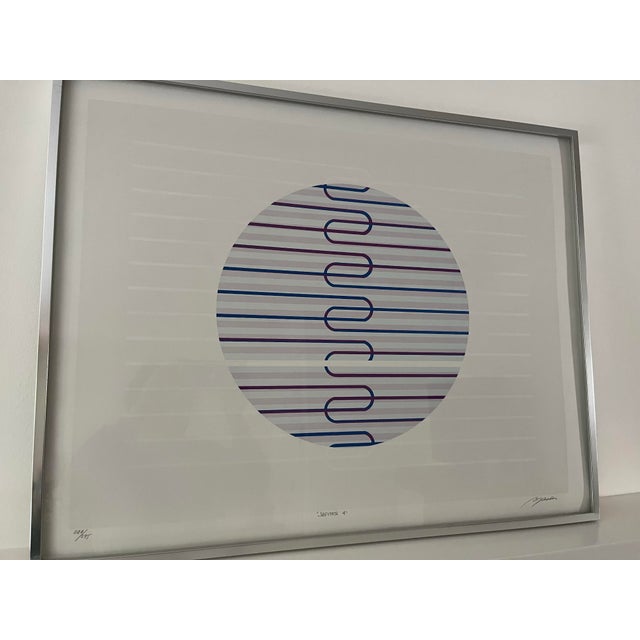 Vibrant, geometric serigraph, circa 1980, signed by Rafael Bogarin. Signed, numbered and titled in pencil. Rafael Bogarin...