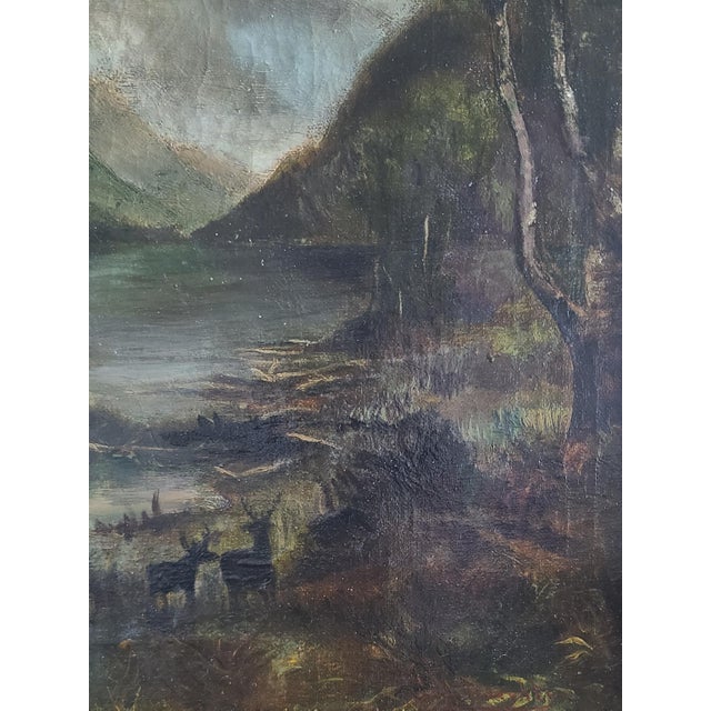 Late 19th Century Antique 19th Century Oil Painting Moody Woodland Landscape With Deer For Sale - Image 5 of 15