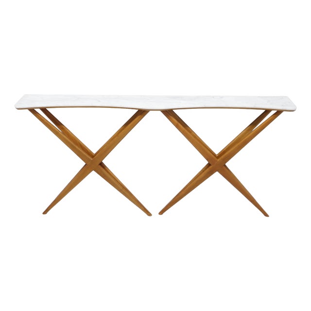 Large Console Table with Double X-Shaped Carrara Marble Top from Studio B.B.P.R, 1950s For Sale