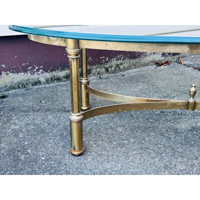 Vintage 1960s Oval Italian Solid Brass & Glass Top Coffee Table For Sale - Image 4 of 8