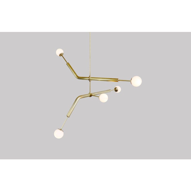 Contemporary Brass Pendant Chandelier with Glass Globes 020.3 by Naama Hofman for Naama Hofman Light Objects For Sale - Image 3 of 3