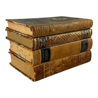 Antique Leather‑Bound Book Set • Swedish 1920s–1930s • Marbled Pages • Vintage Library Decor • Set of 4 For Sale
