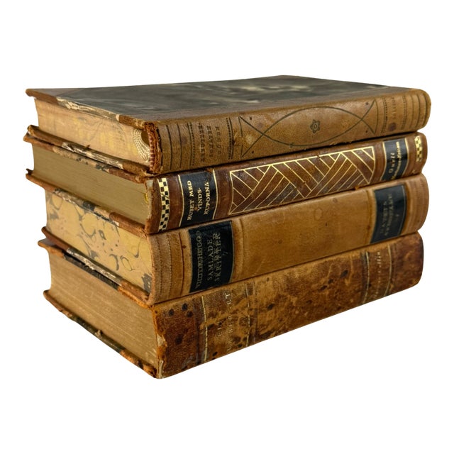 Antique Leather‑Bound Book Set • Swedish 1920s–1930s • Marbled Pages • Vintage Library Decor • Set of 4 For Sale