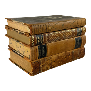 Antique Leather‑Bound Book Set • Swedish 1920s–1930s • Marbled Pages • Vintage Library Decor • Set of 4
