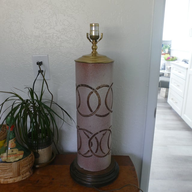 1960s Mid Century Ceramic Table Lamp Incised Geometric Italian Style For Sale - Image 5 of 14