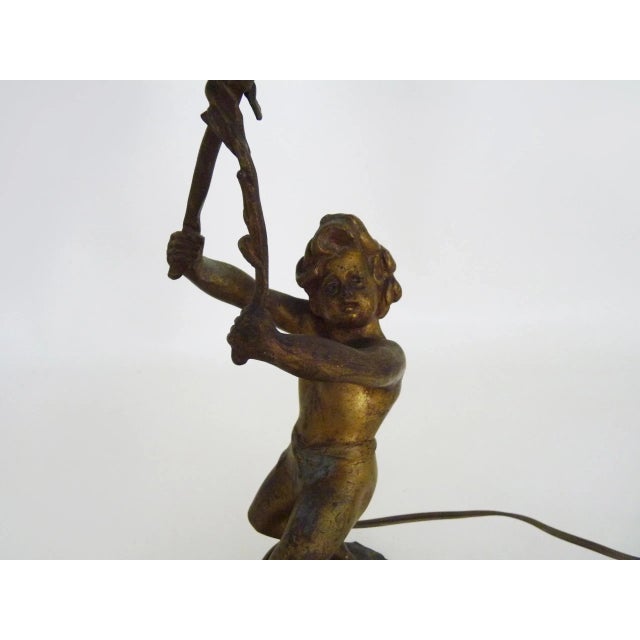 Art Deco Cherub Lamp in Spelter and Glass Paste by Peyre, 1930s For Sale - Image 4 of 10