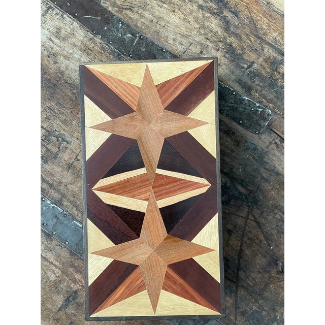 Vintage Marquetry Wooden Tan Star Box For Sale - Image 10 of 12