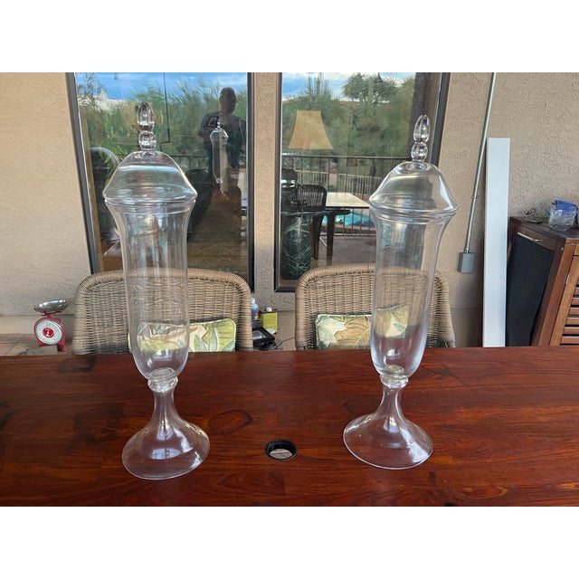 Mid Century Apothecary Bon Bon Dish Clear Glass Footed Lidded Canisters ...