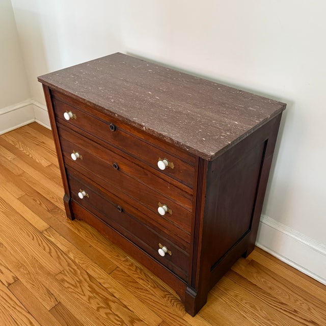 Late 19th Century Antique Victorian Marble Topped Three Drawer Dresser Chest For Sale - Image 5 of 8