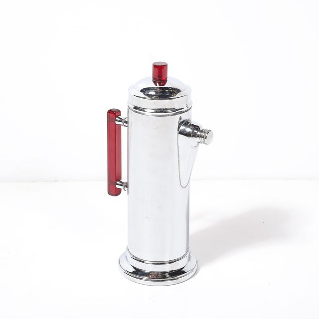 Metal 1930s Art Deco Chrome & Red Bakelite Cocktail Shaker For Sale - Image 7 of 12