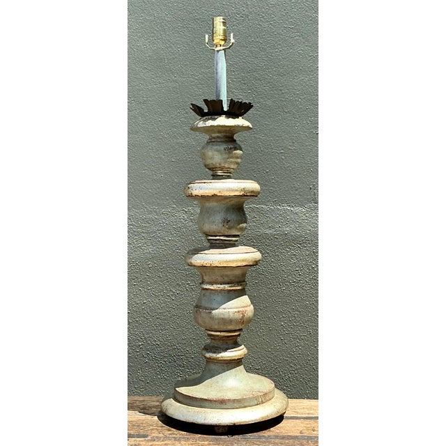 Vintage Distressed Wood Table Lamp For Sale - Image 12 of 16