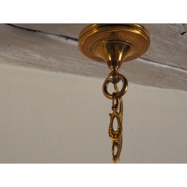 Vintage French Empire 3-Arm Brass Dark Green Tole Chandelier, 1960s For Sale - Image 6 of 16