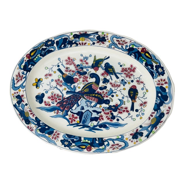Large Antique Chinoiserie Ceramic Platter For Sale