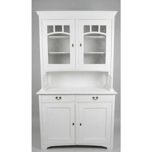 Vintage Hungarian White Painted Cabinet with Glass Doors For Sale - Image 4 of 4