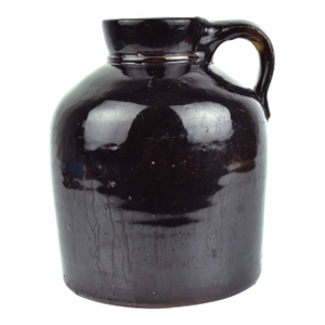 Antique 19th Century American Deep Brown Earth-Toned Glaze Stoneware Whiskey Beehive Jug
