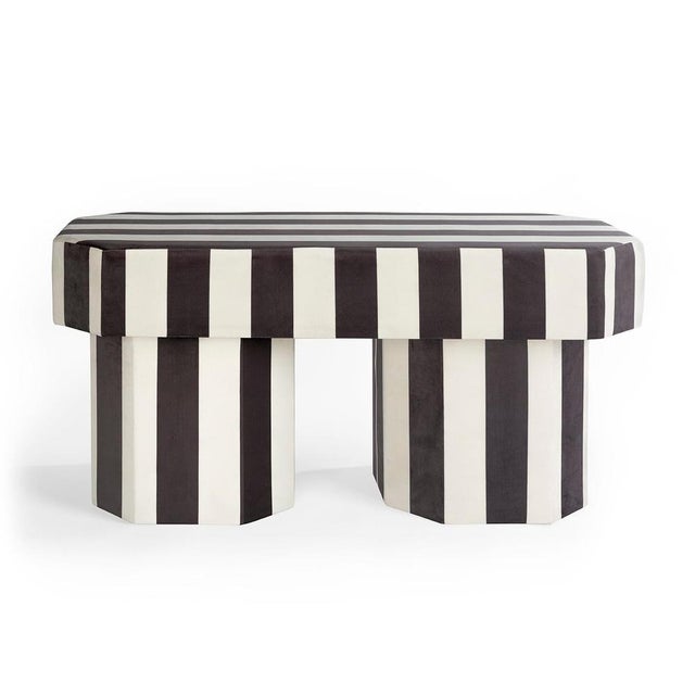 Viva stripe black and white bench by houtique dimensions: d 100 x w 45 x h 48 cm materials: velvet, upholstery, wood also...