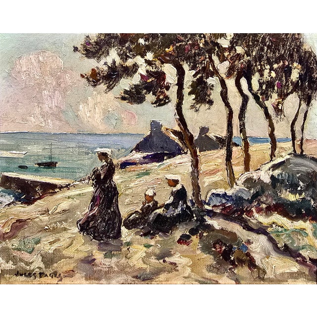 Jules Eugène Pages -Women and Child Along the Brittany Coast—Impressionist Oil Painting For Sale - Image 4 of 10