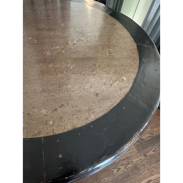 Late 19th Century Asian Marble and Wood Round Side Table — Golden Triangle Chicago Export For Sale - Image 9 of 10