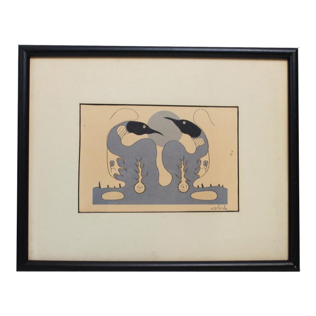 Vintage Lithograph of Loons by Christian Assiniwi For Sale