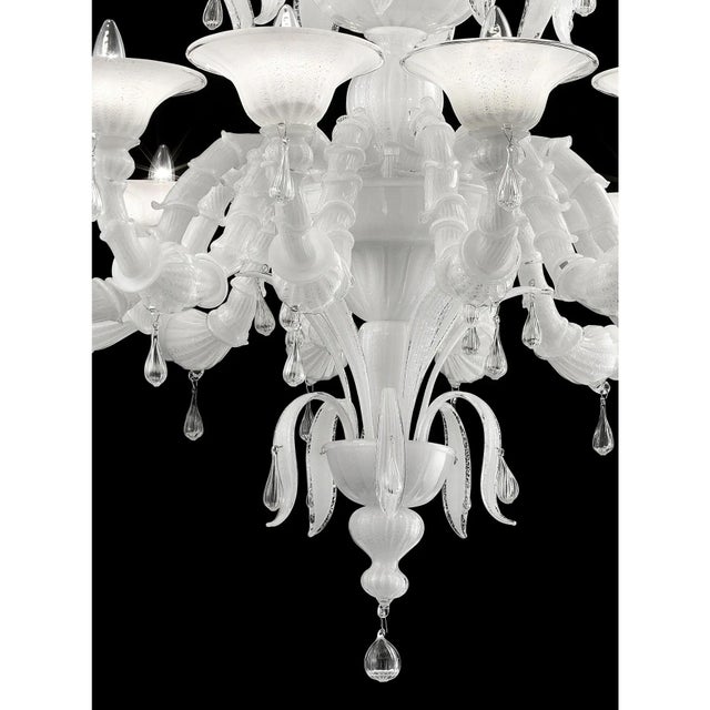 Traditional White Venetian Murano Glass Ca Rezzonico Chandelier with Transparent Accents by Simoeng for Simoeng For Sale - Image 6 of 7