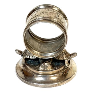 American Aesthetic Twin Turtle Figural Napkin Ring, Meriden Silver Plate Co. For Sale