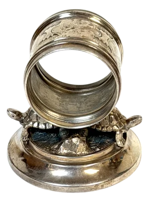 American Aesthetic Twin Turtle Figural Napkin Ring, Meriden Silver Plate Co.