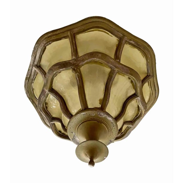 Ceiling Light Antique With Curved Art Glass For Sale - Image 4 of 5