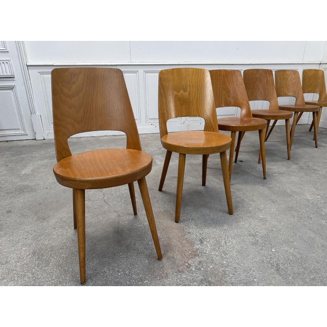 Beechwood Bistro Chairs from Baumann, 1950s, Set of 6 For Sale - Image 4 of 8