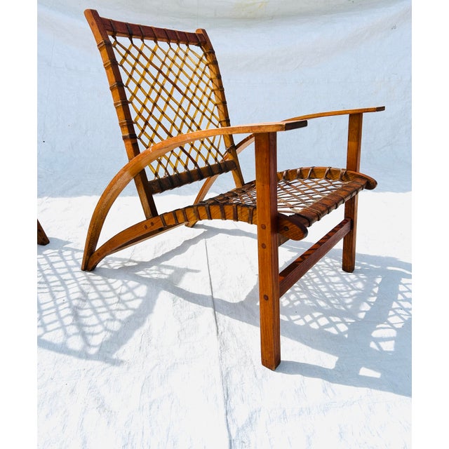 Adirondack Modern, Vermont Tubbs, Rawhide Strapped Chairs (2), c.1965-1975. Snow Shoe Chairs For Sale - Image 9 of 11