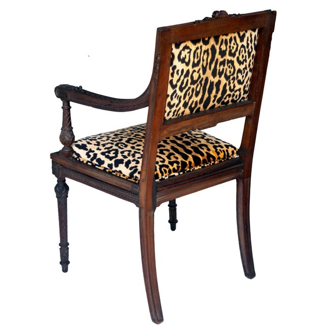 French Antique Wood Carved Chair, C. 1920's Newly Upholstered For Sale - Image 4 of 6