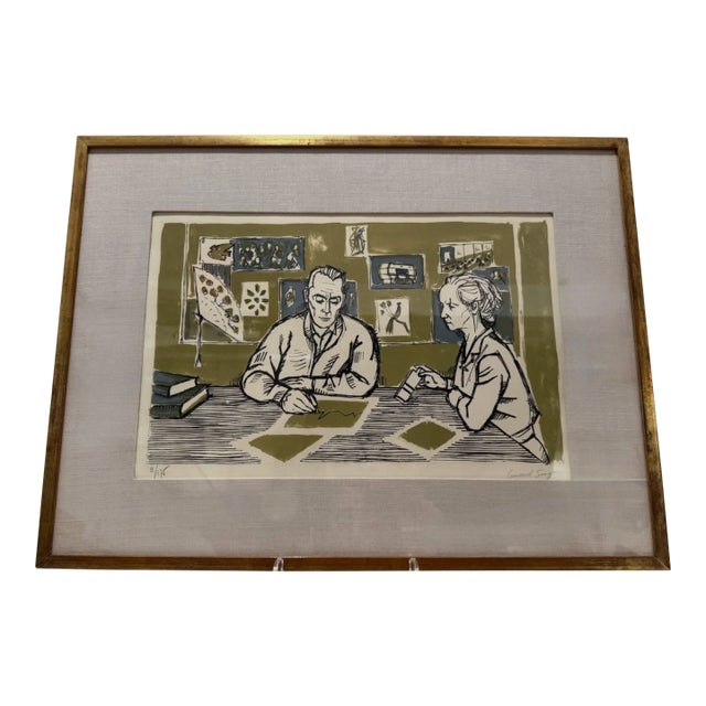 1960s Gérard Singer Signed Color Lithograph Depicting Irène Joliot Curie Mid Century For Sale