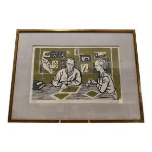 1960s Gérard Singer Signed Color Lithograph Depicting Irène Joliot Curie Mid Century