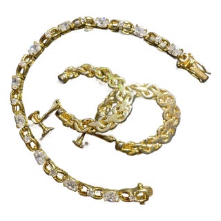 1960s Ballou company/B.A. Ballou & Co. Gold Plated Earrings and Clear Unmarked Cz Tennis Bracelet, 3 Pieces For Sale
