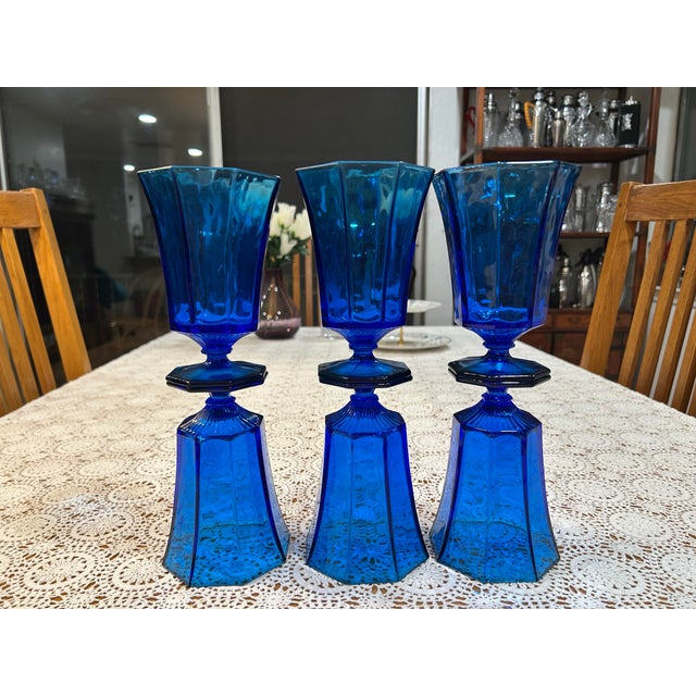 Glass Vintage Electric Blue by Independence Glass - Iced Tea or Anything Goblets - Set of 6 For Sale - Image 7 of 8