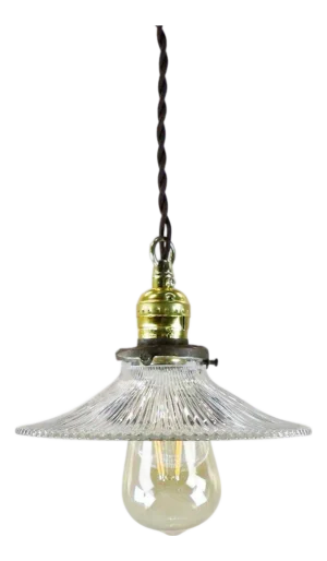 1940s Holophane Clear Glass Vintage Industrial Pendant Light 6