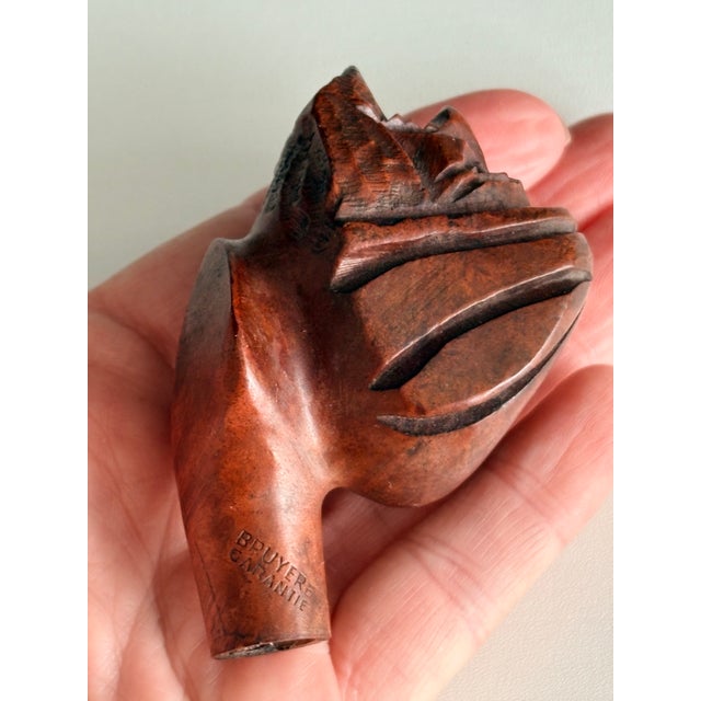 Brown Vintage French Bruyère Garantie Art Deco Figural Briar Pipe Bowl, Internal Workshop Mark “E”, c.1930s–40s. For Sale - Image 8 of 12