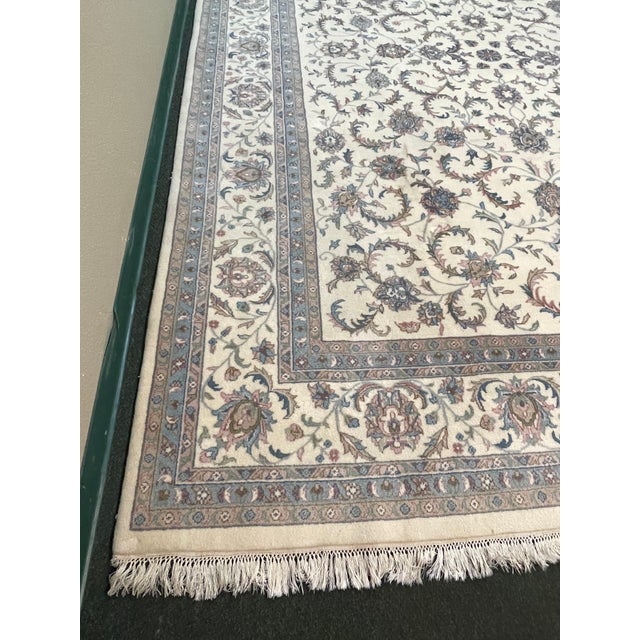 8ft 10in X 12ft 8in Royal Rugs Hand Knotted Ivory + Blue Wool Rug