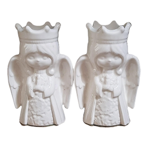 Christmas Holt Howard White Angel Candle Holders Candlesticks Pair Noel