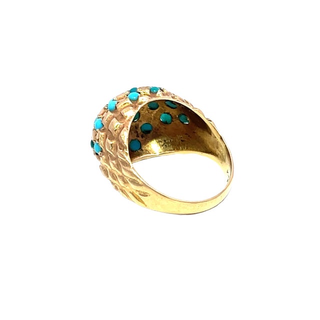 Mid 20th Century 18k Yellow Gold Vintage Turquoise Studded Ring, Size 5.5 For Sale - Image 4 of 10