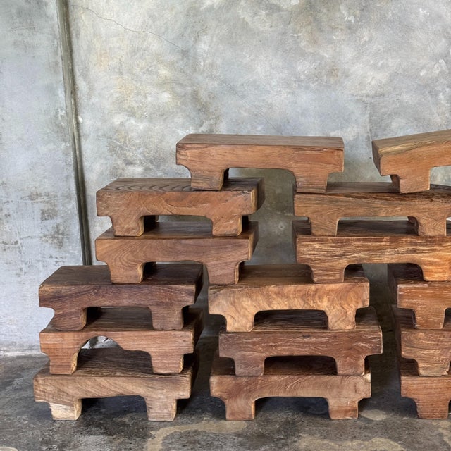 Small Vintage Occasional Stool in Blond Teak, 2000s For Sale - Image 9 of 11